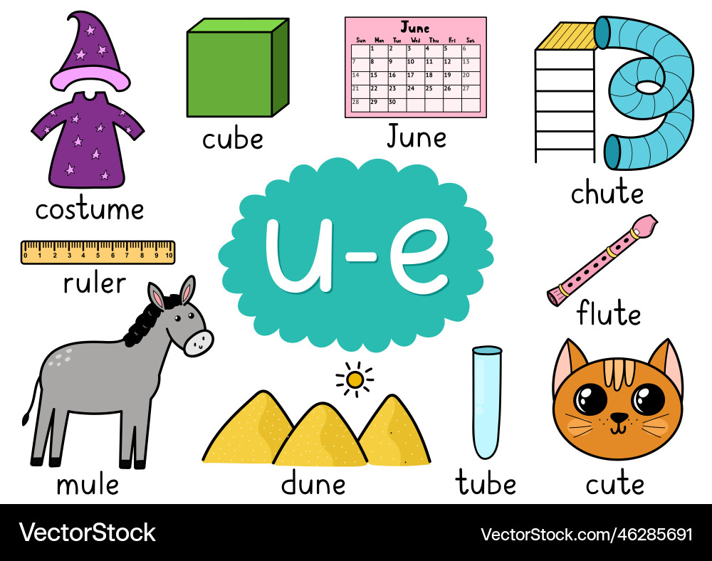 U-e digraph spelling rule educational poster U-e digraph spelling rule educational poster vector image