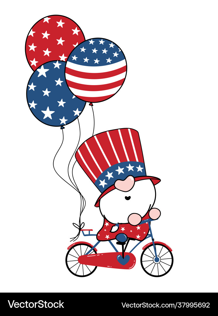 4th july america gnome patriotic on bicycle 4th july america gnome patriotic on bicycle vector image