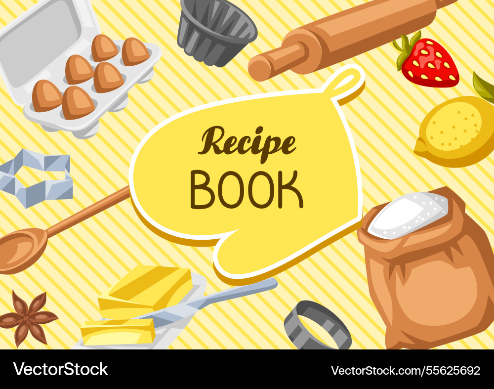 Cookbook of recipes background with bakery vector image