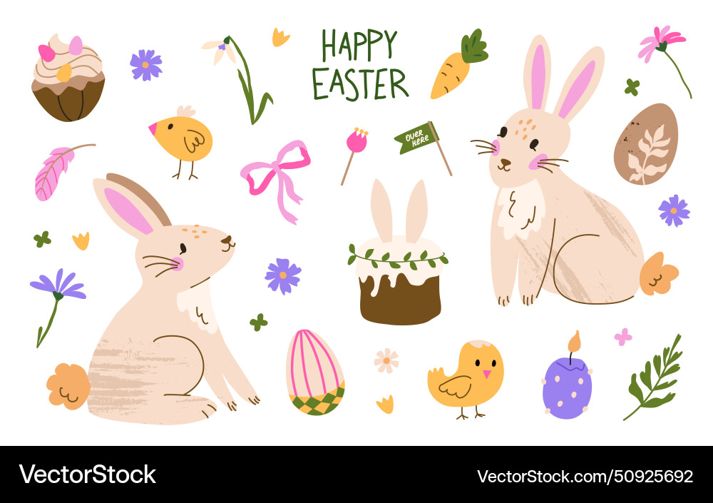 Cute easter set happy typography spring Royalty Free Vector