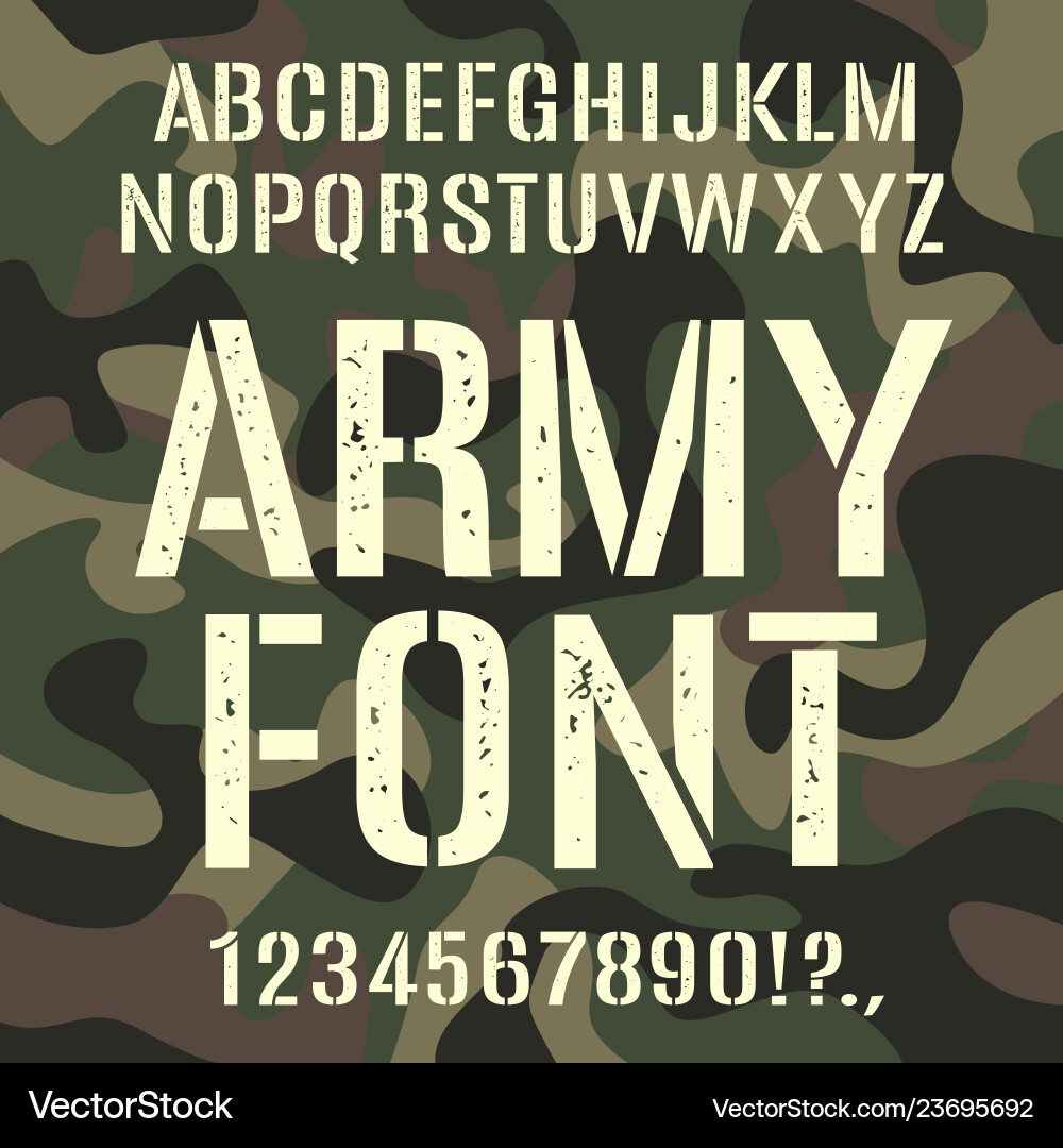 Military and army font camouflage rough pattern vector image