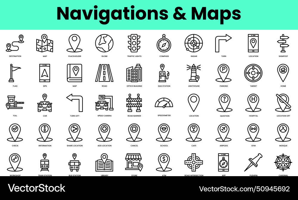 Set von Navigationen und Karten Icons linear Stil Set von Navigationen und Karten Icons linear Stil vektorbild