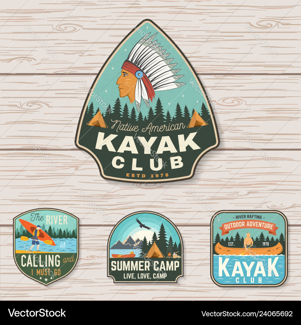 Set von Sommercamp Kanu und Kayak Club Badges Set von Sommercamp Kanu und Kayak Club Badges vektorbild