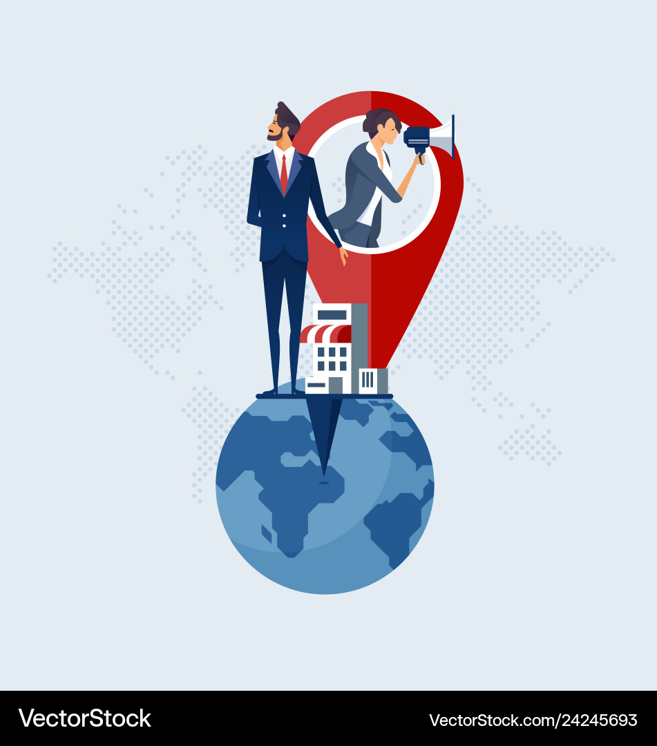 Business team with map pointer to share location vector image