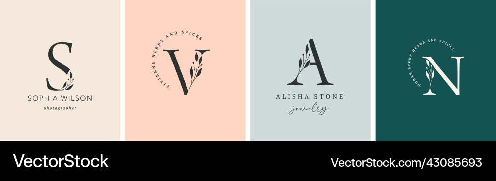 Collection of botanical minimalistic initial Collection of botanical minimalistic initial vector image