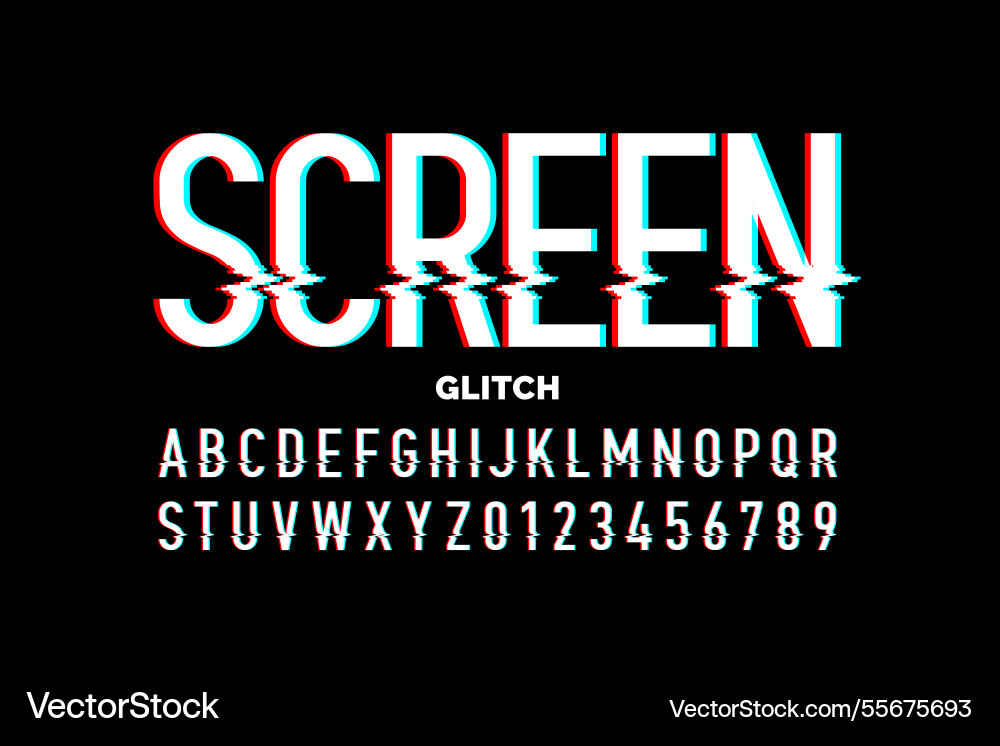 Screen glitch digitally distorted style font Screen glitch digitally distorted style font vector image