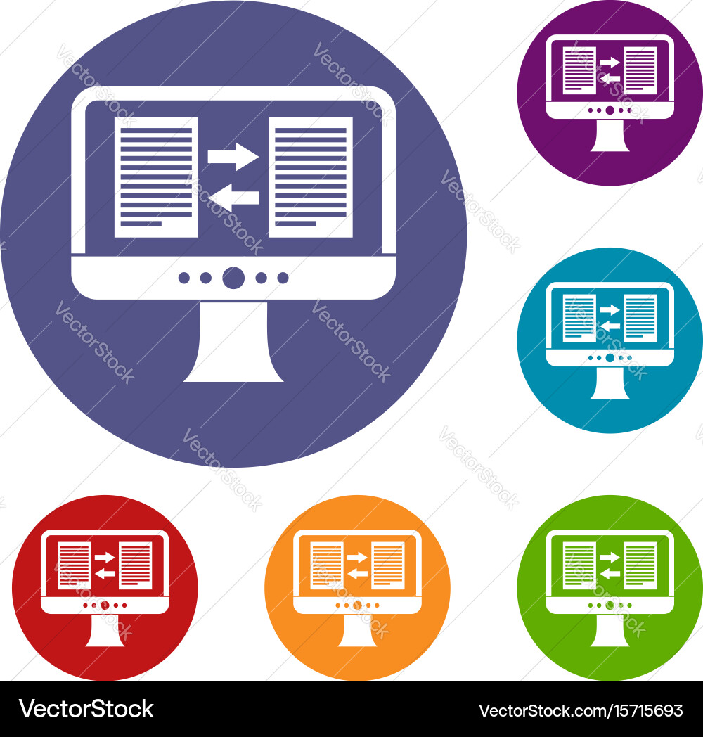 Translator app on the screen of computer icons set vector image