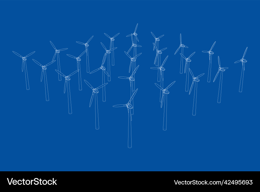 Wind turbines rendering of 3d vector image