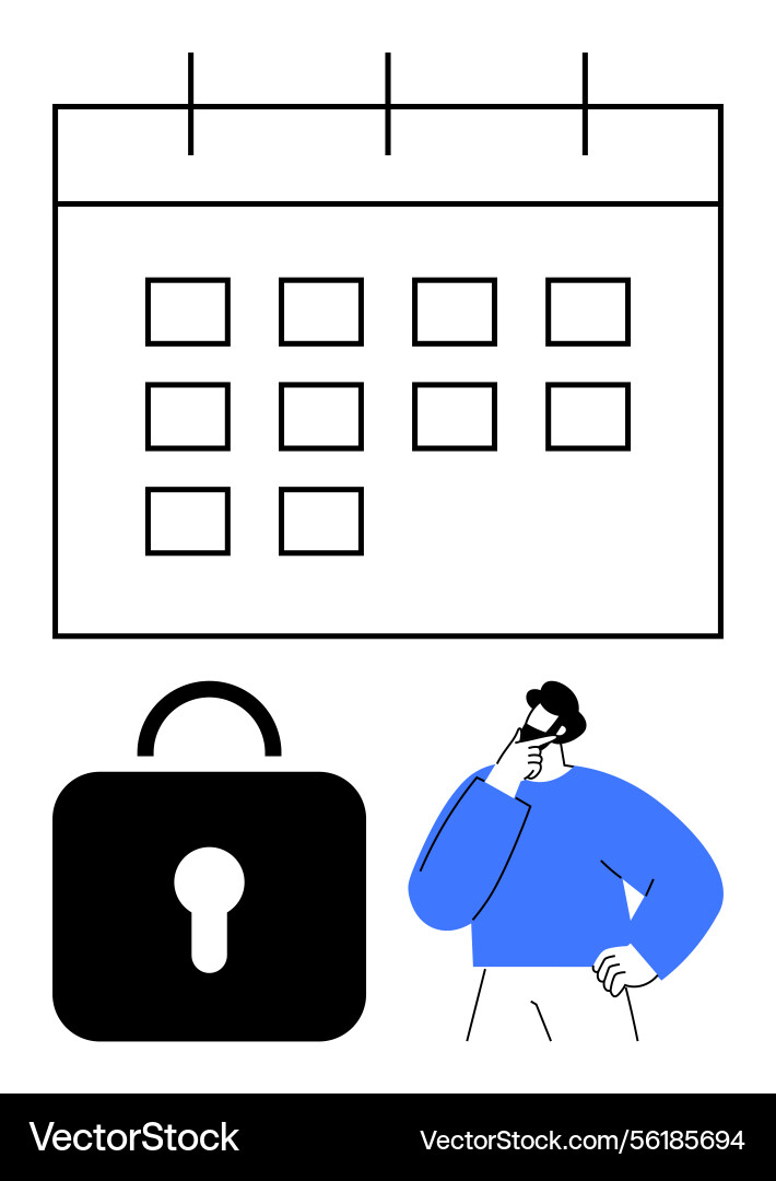 Man contemplating secure calendar access Man contemplating secure calendar access Vector Image