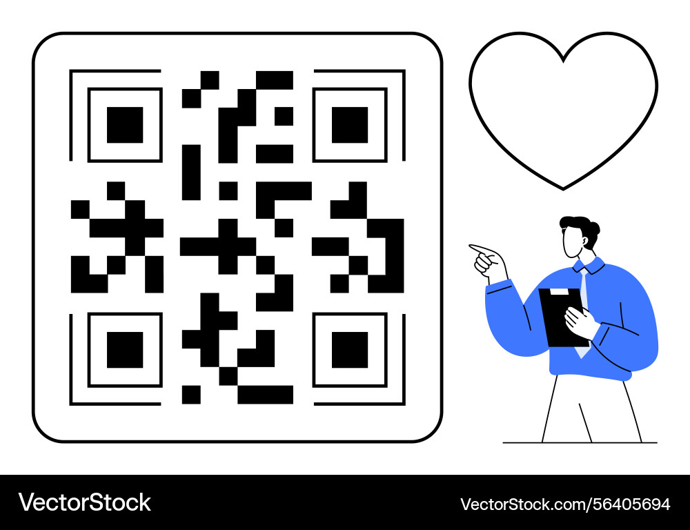 Man presenting qr code with heart symbol Man presenting qr code with heart symbol vector image