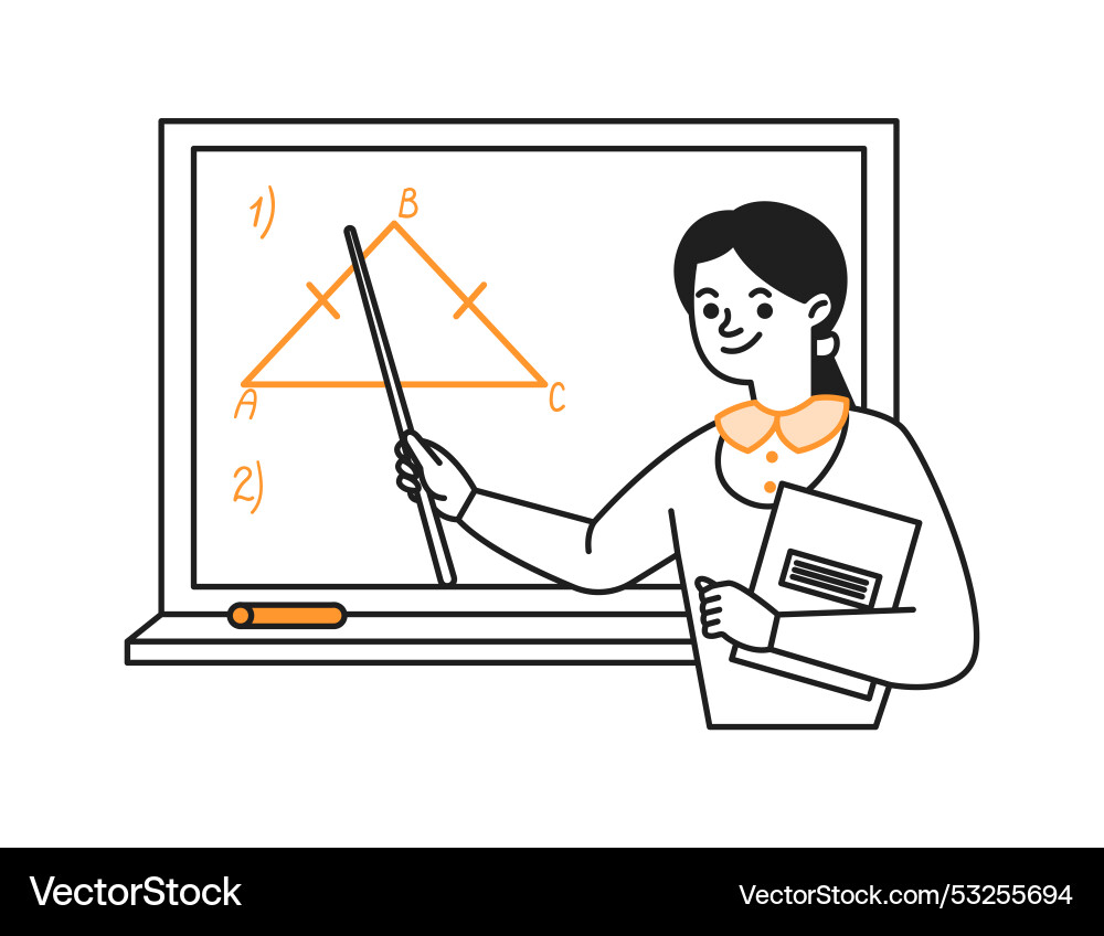Teacher points with pointer at board doodle Teacher points with pointer at board doodle vector image