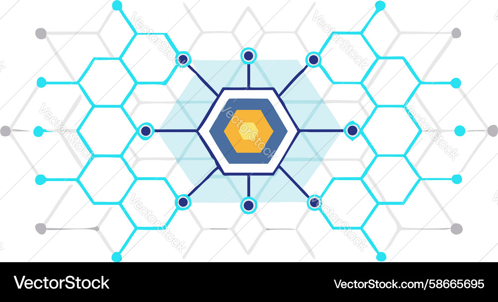 Abstract hexagonal grid with central glowing node Vector Image