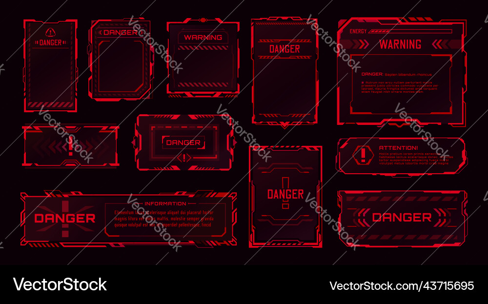 Hud danger zone warning alert red frames Hud danger zone warning alert red frames vector image