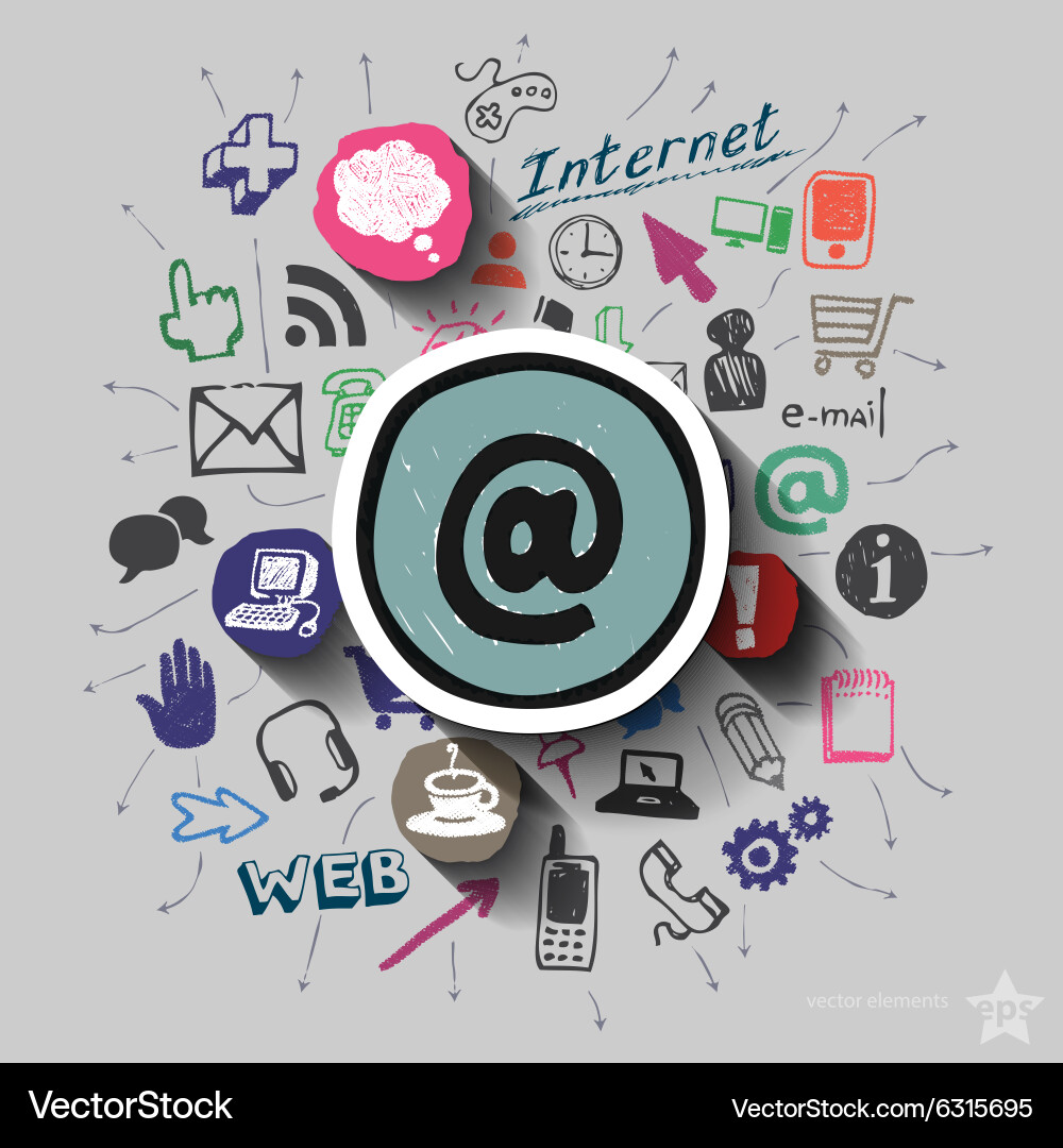 Mail and collage with web icons background vector image