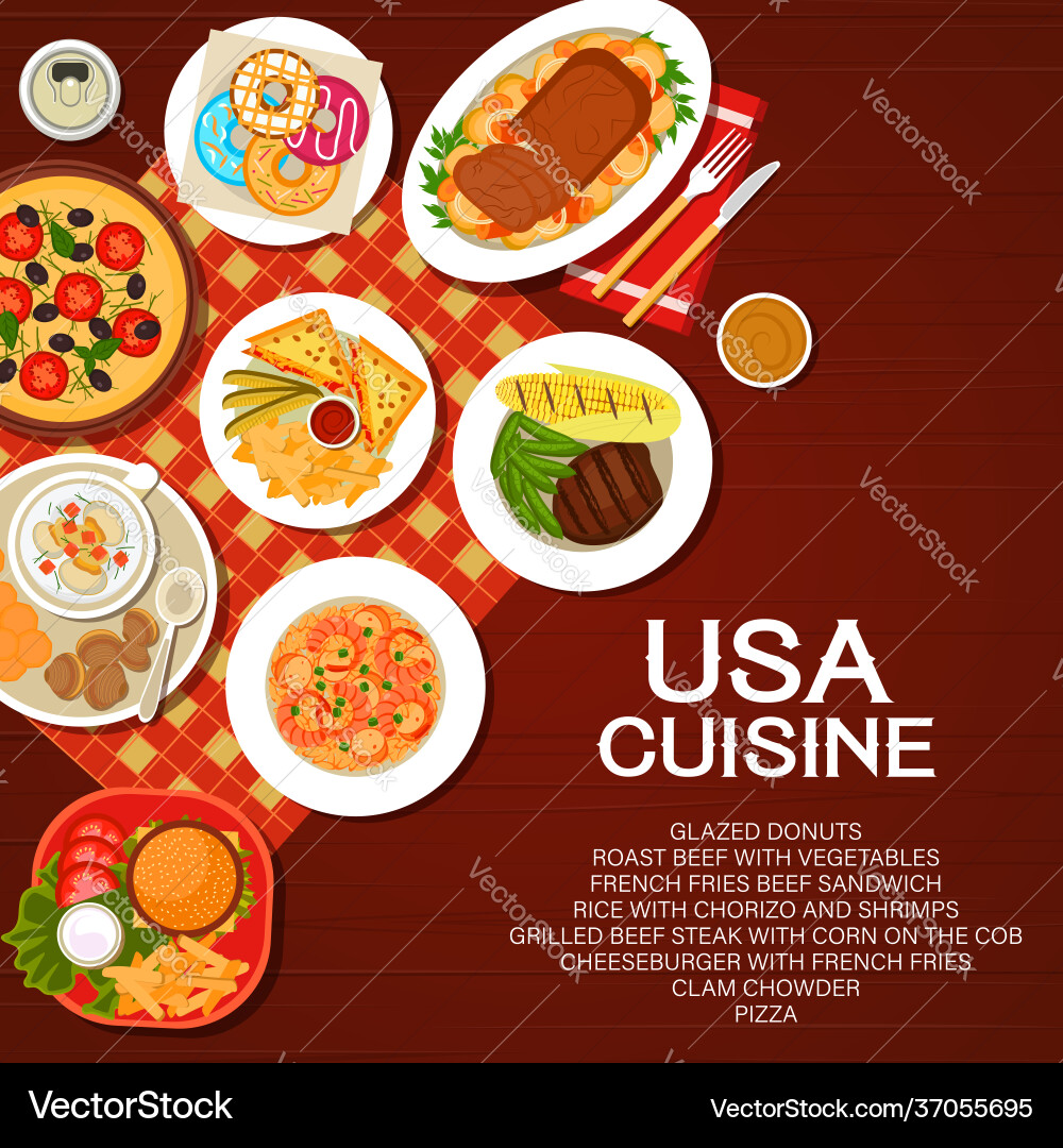 Usa food menu cover american cuisine dishes meals Usa food menu cover american cuisine dishes meals vector image