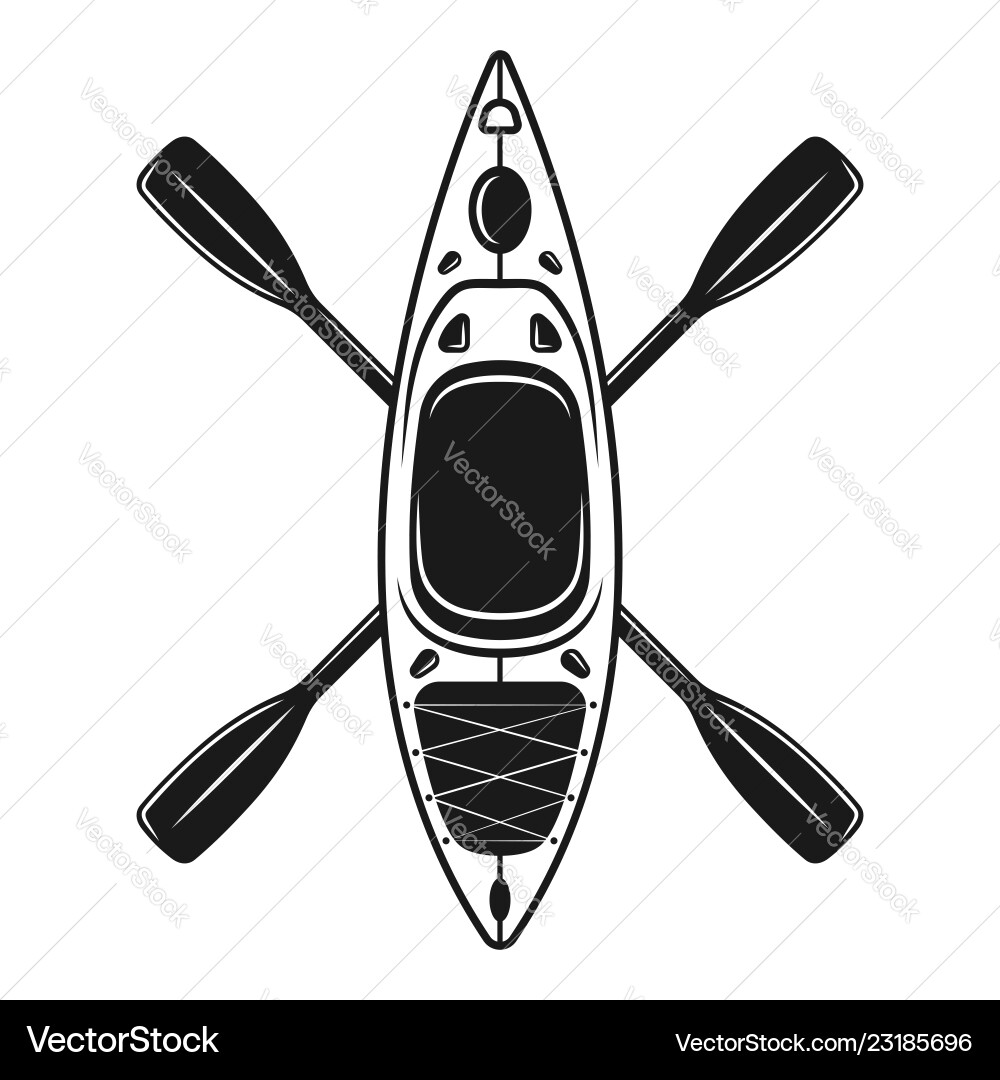Kayak and two crossed paddles Kayak and two crossed paddles vector image