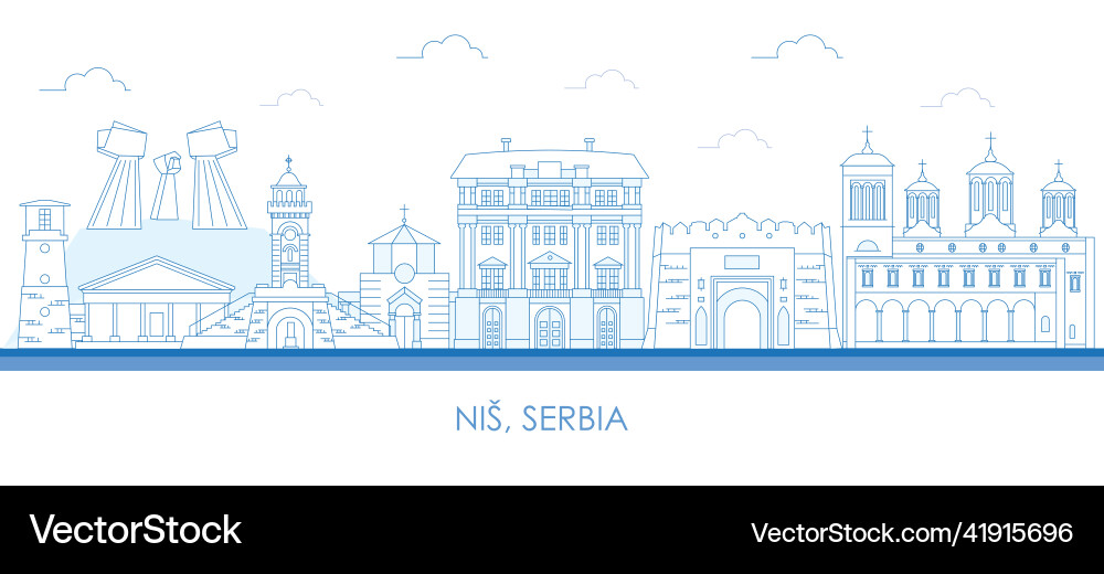 Nis Skyline - Serbia Outline Vector Image