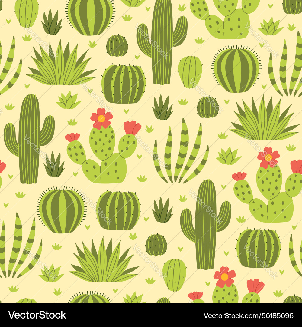Seamless pattern with various desert cacti image Seamless pattern with various desert cacti image vector image