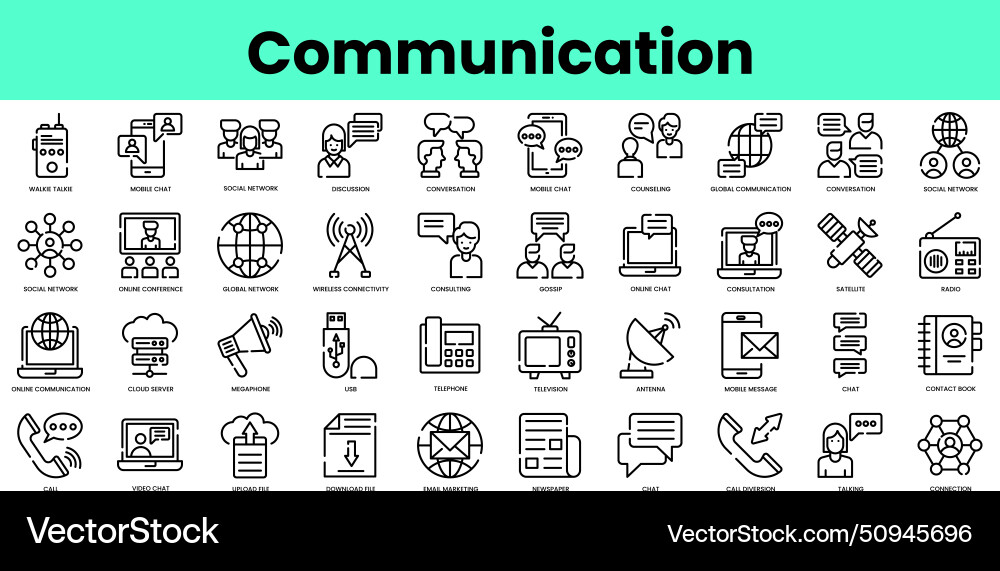 Set of communication icons linear style icon vector image