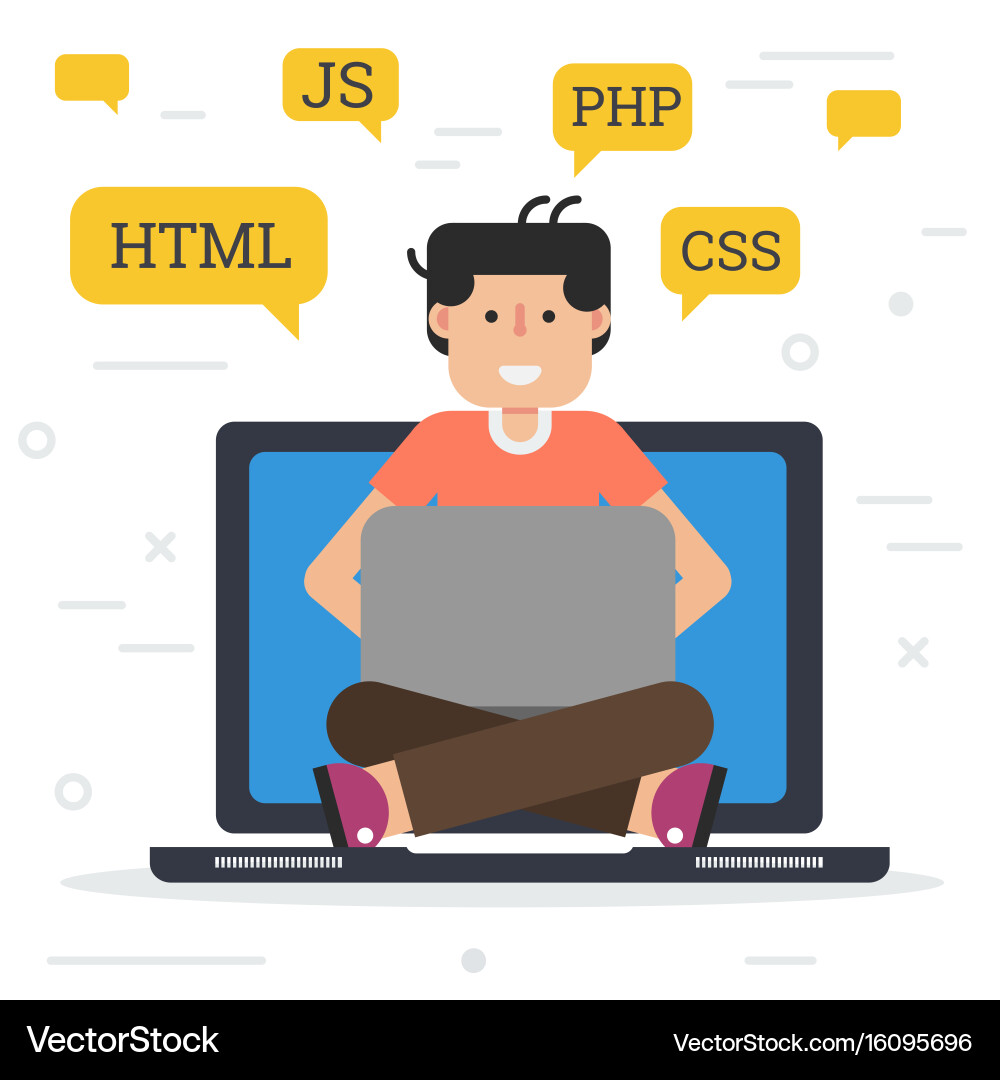 Young Programmer with Code Vector Image