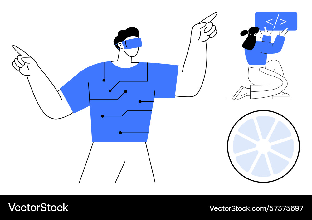 Futuristic virtual reality interface with coding Futuristic virtual reality interface with coding vector image