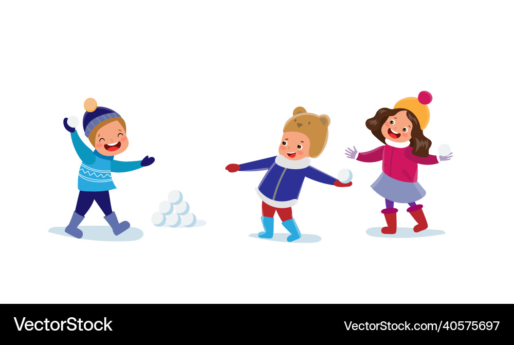 Kids playing snowball at winter outdoors Kids playing snowball at winter outdoors vector image