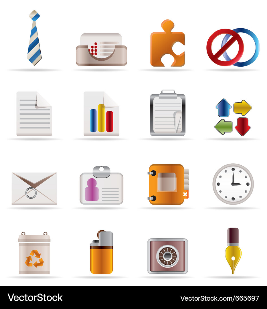 Realistische Geschäfts- und Büro-Icons Vektorbild
