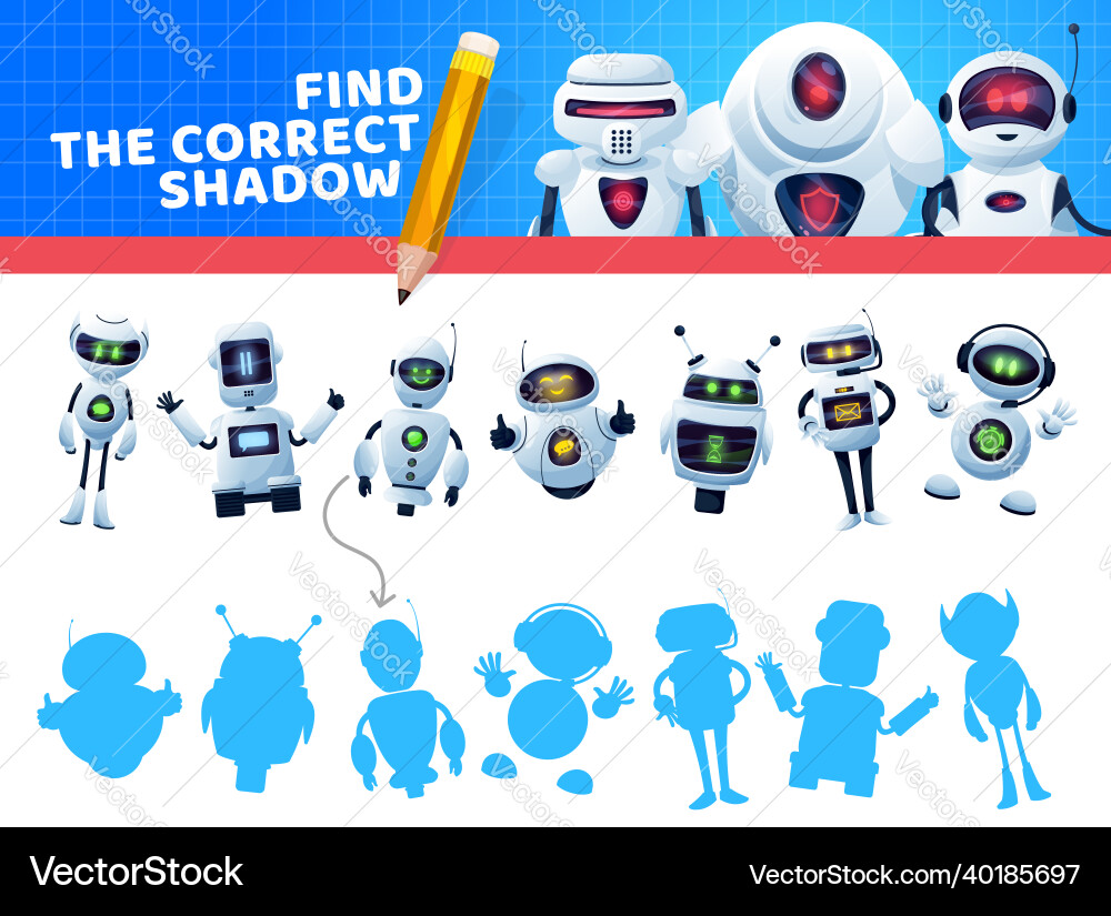 Robot Shadow Matching Game Vector Image