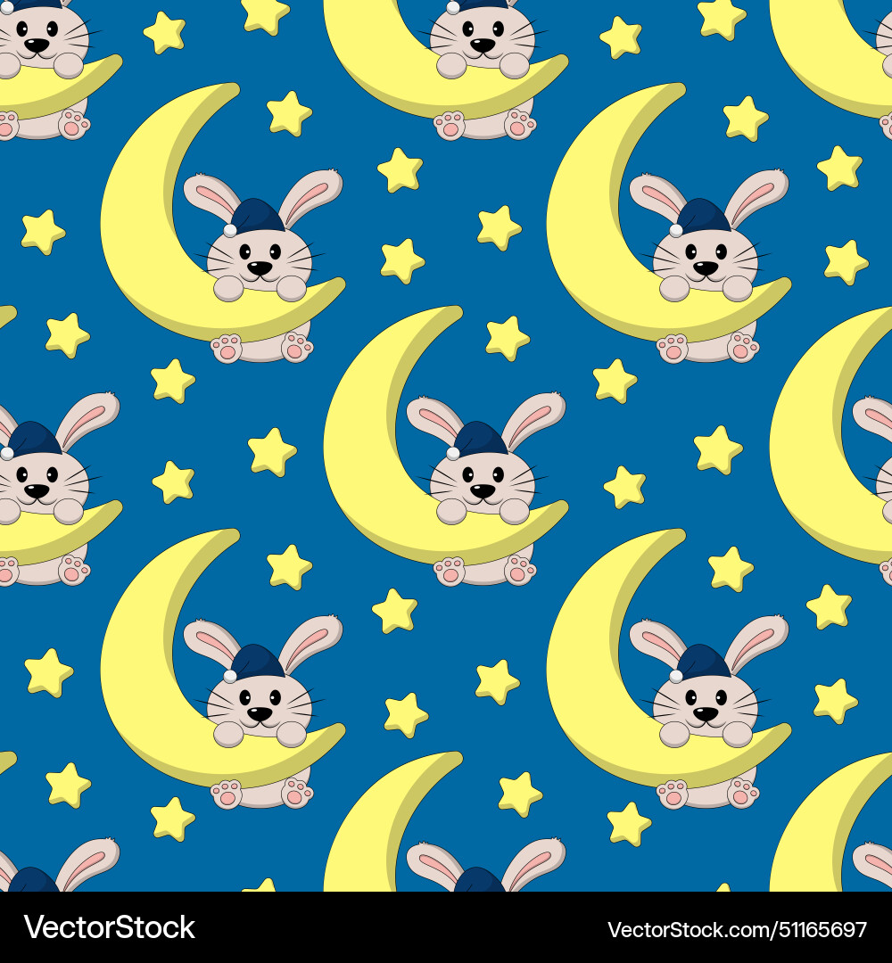 Seamless pattern with cute rabbit on moon Seamless pattern with cute rabbit on moon vector image