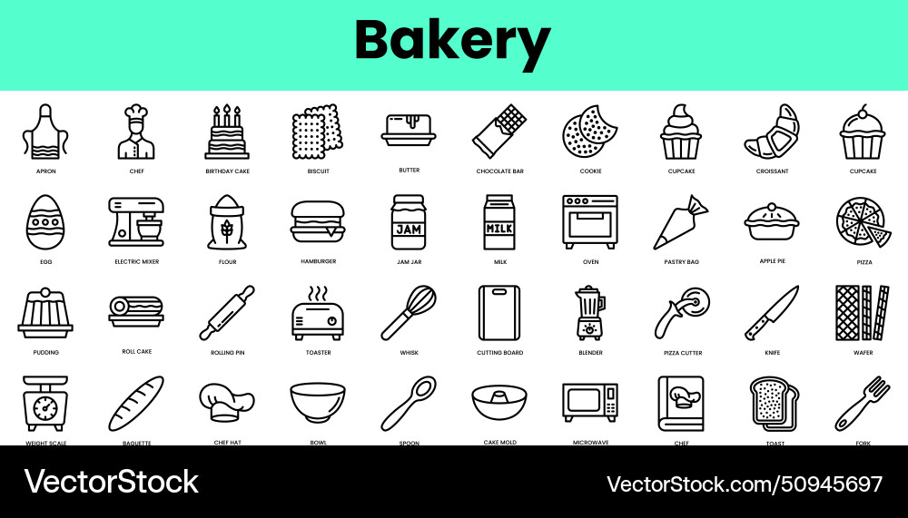 Set of bakery icons linear style icon bundle Set of bakery icons linear style icon bundle vector image
