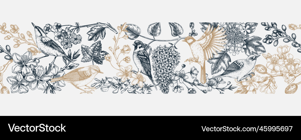 Spring seamless pattern in sketched style hand Spring seamless pattern in sketched style hand vector image
