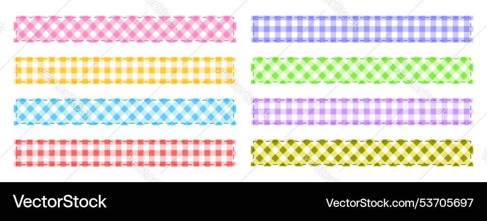 Textile tapes with checkered pattern and stitched Textile tapes with checkered pattern and stitched vector image