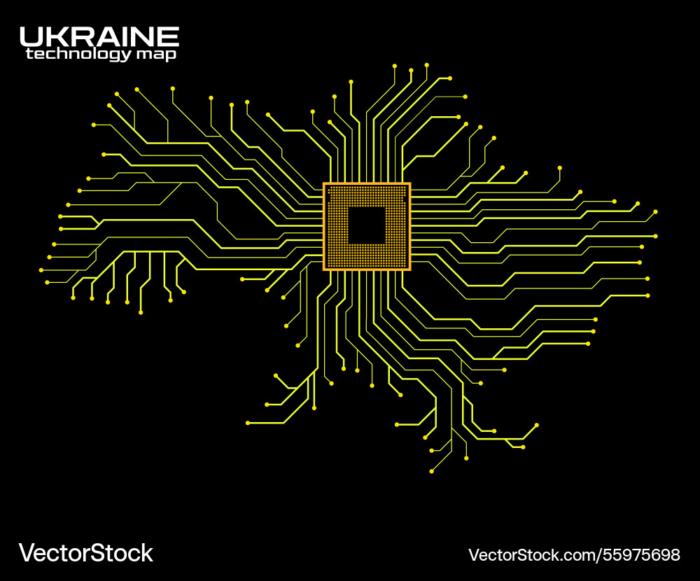 Abstract ukraine map with cpu circuit board vector image