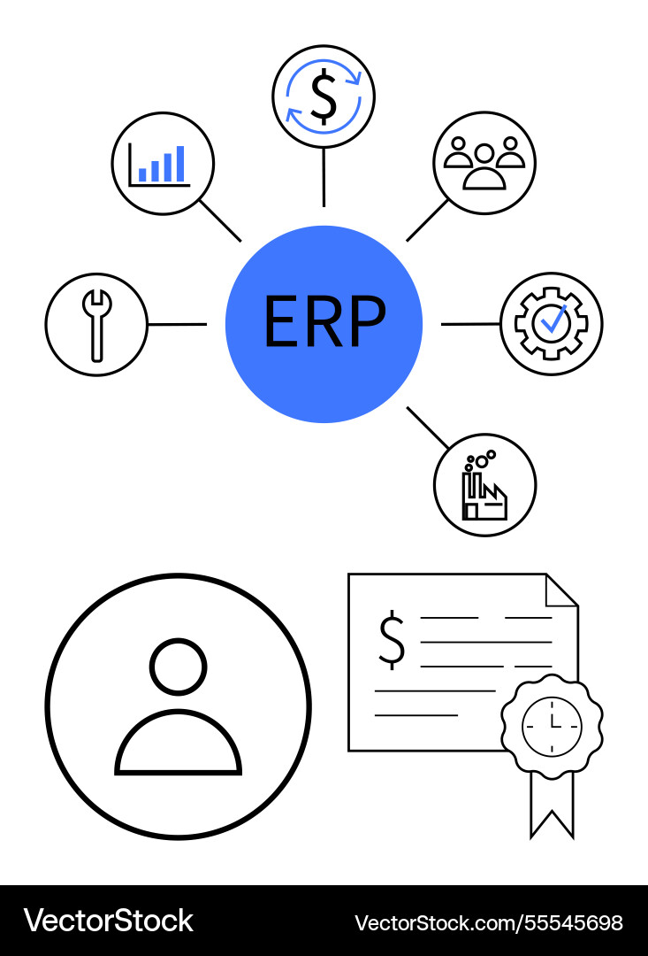 Central elements of erp systems and key Central elements of erp systems and key vector image