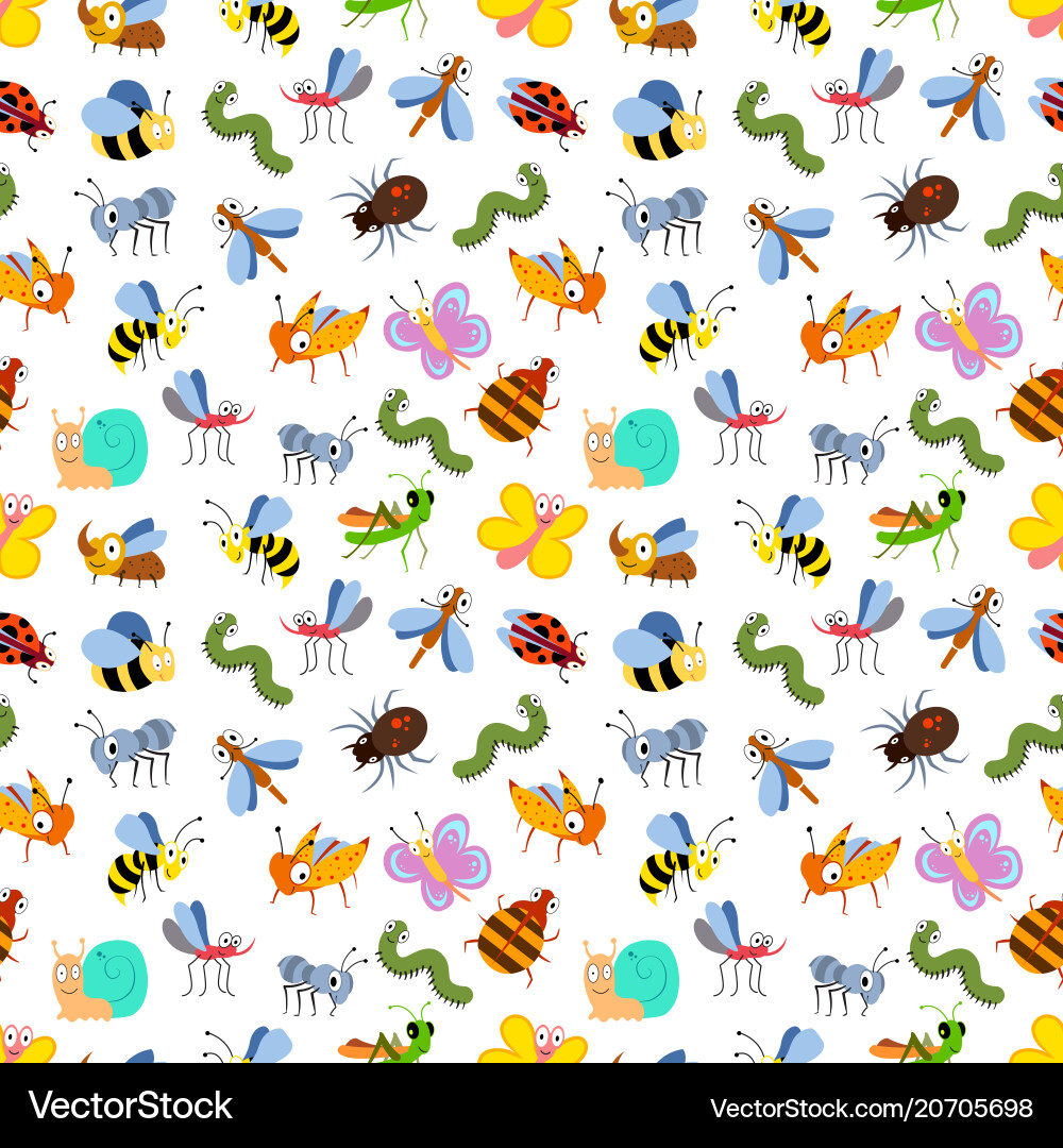 Cute cartoon insects seamless pattern for kids Cute cartoon insects seamless pattern for kids vector image