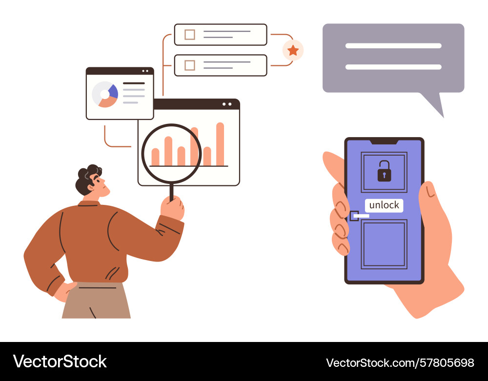 Data analysis and visualization with secure mobile Data analysis and visualization with secure mobile Vector Image