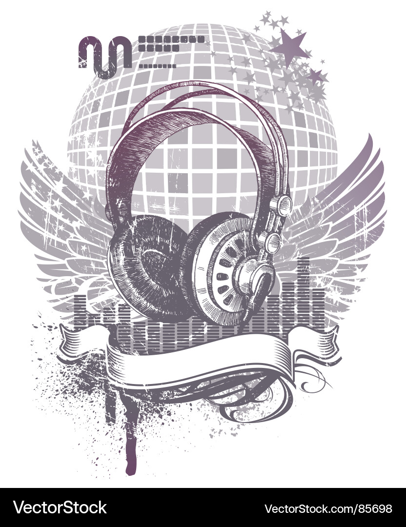 Grunge Heraldry with Headphones Vector Image