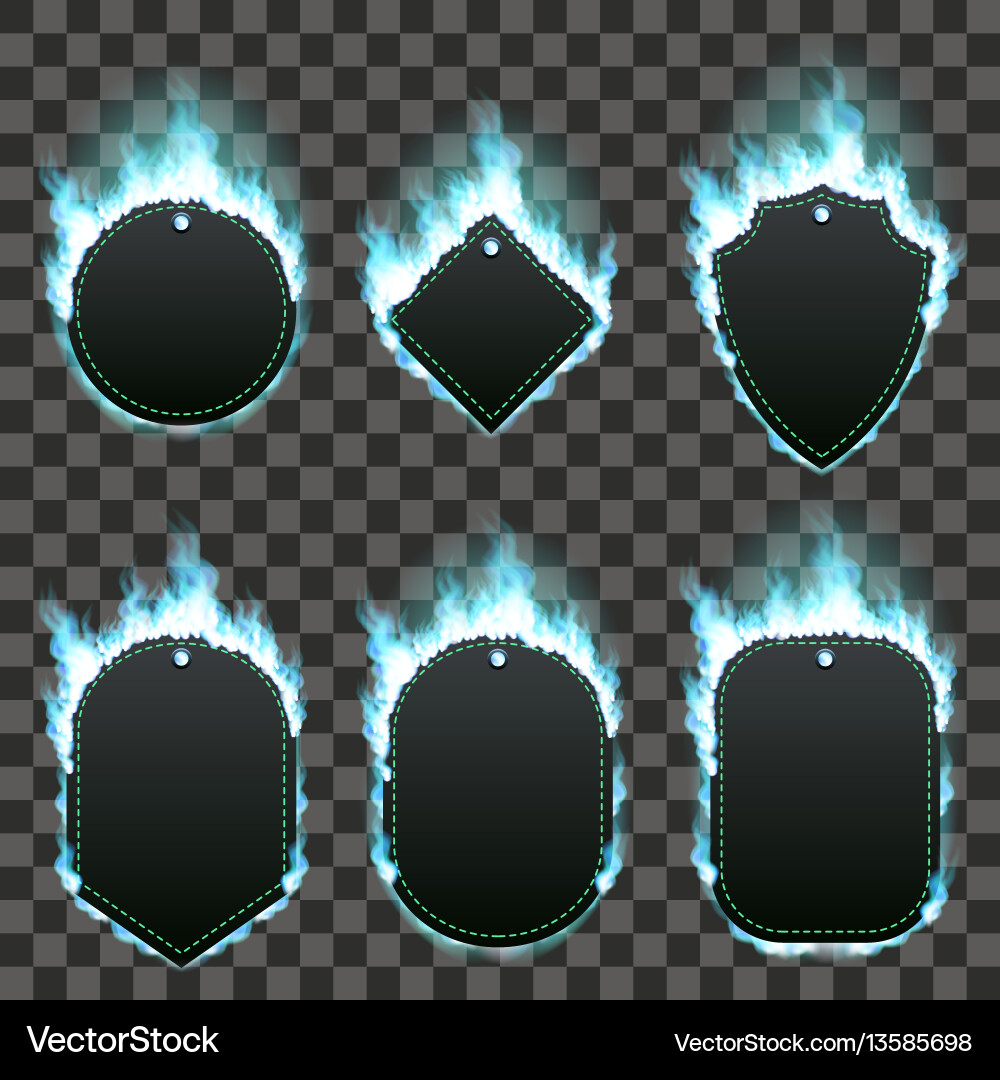 Set of six frames surrounded with azure flame Set of six frames surrounded with azure flame vector image