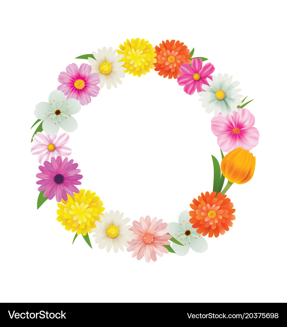 Spring Circle Frame with Flowers Vector Image
