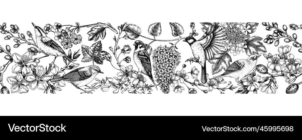 Spring seamless pattern in sketched style hand Spring seamless pattern in sketched style hand vector image