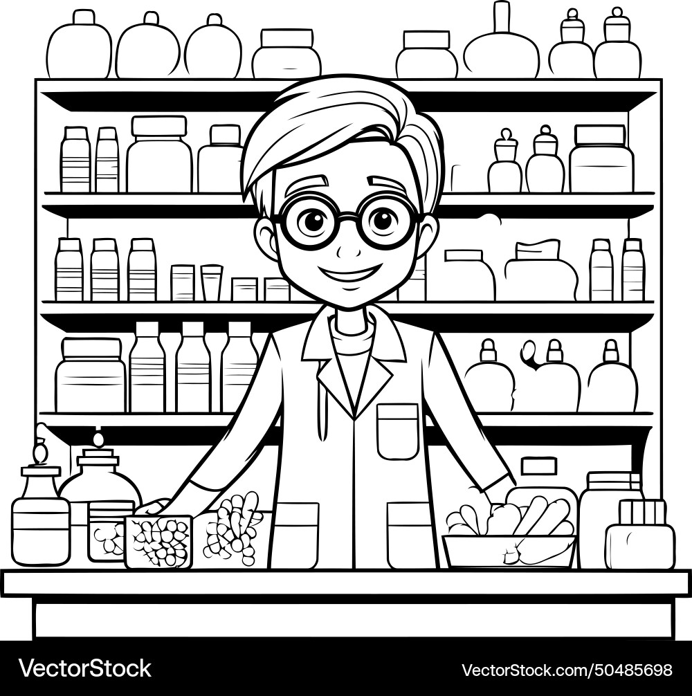 Supermarket shelf with worker cartoon Royalty Free Vector