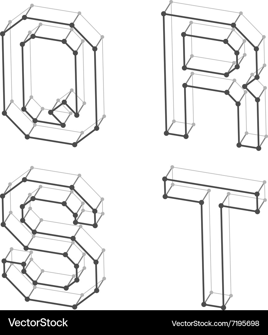 Wireframe font alphabet letters q r s t Vector Image
