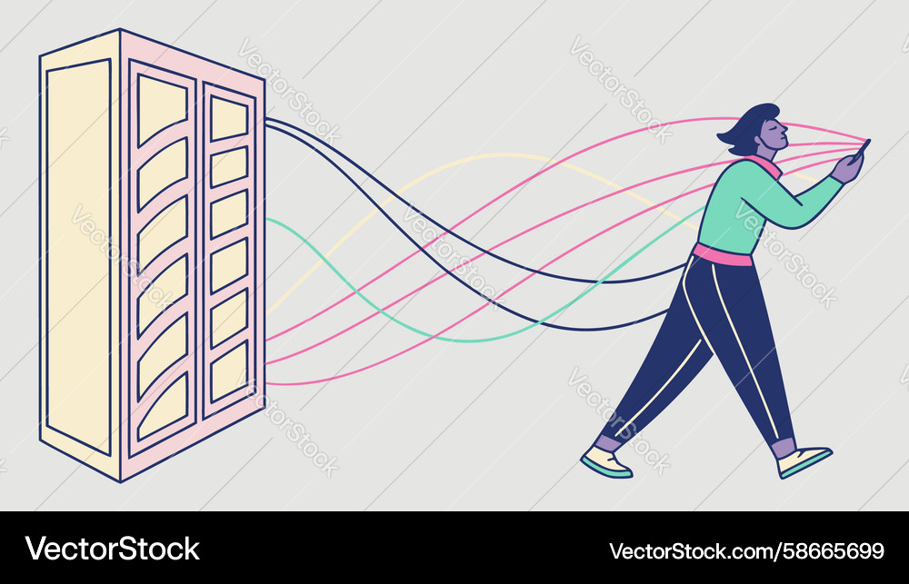 Data analyst managing information flow in server Vector Image