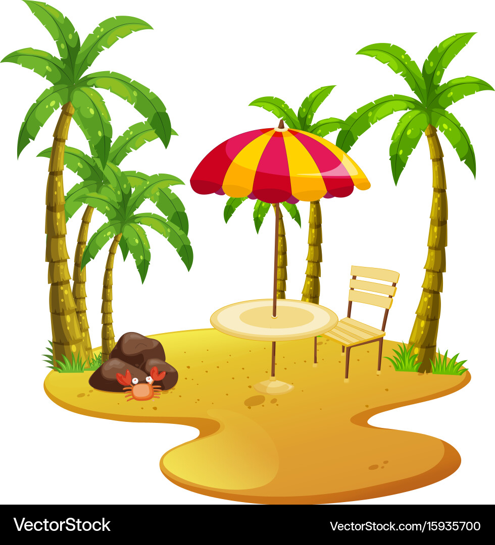 Beach scene with dining table and trees Vector Image