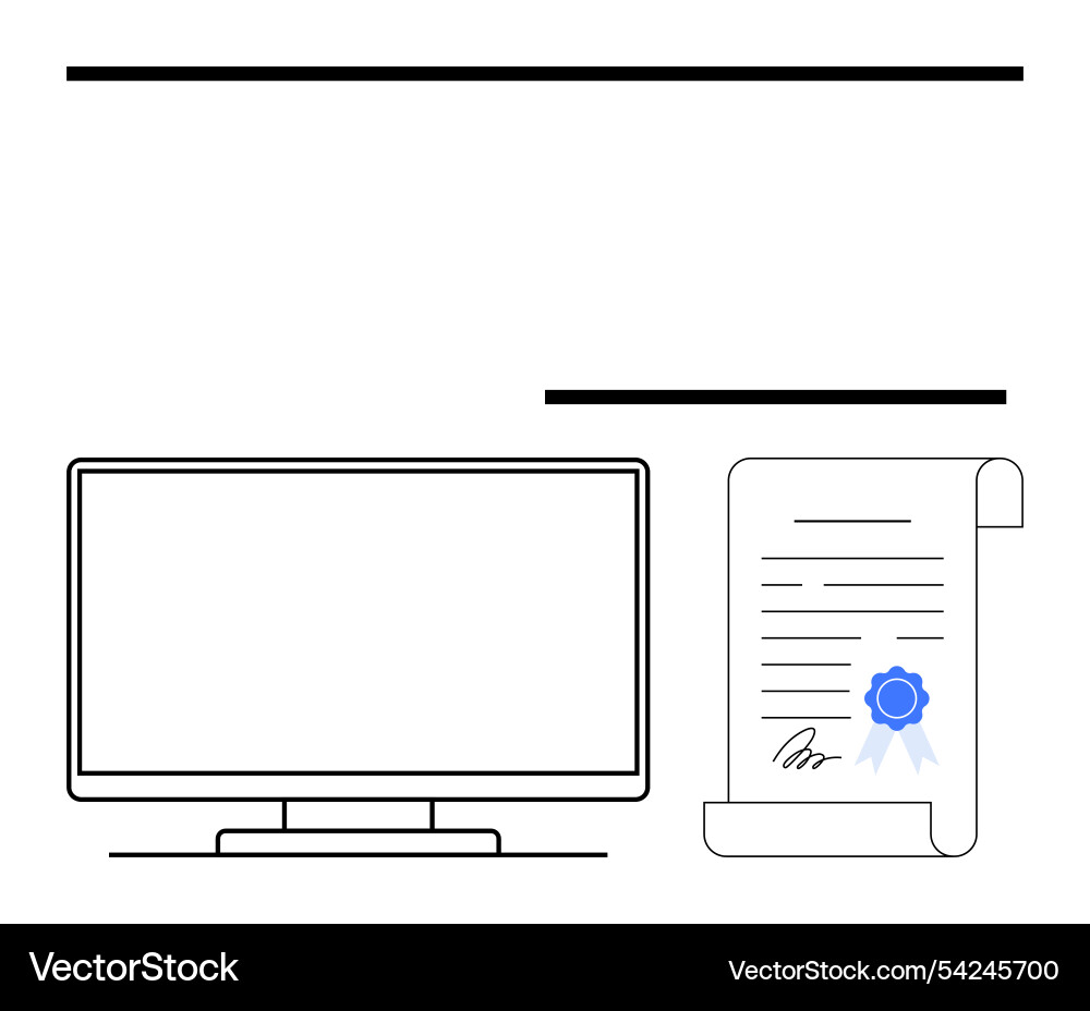 Computer monitor beside a certificate document Vector Image