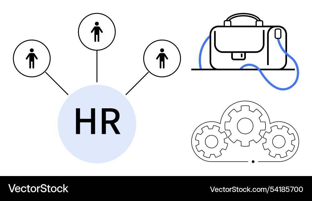 Hr connection network with briefcase and gears Vector Image
