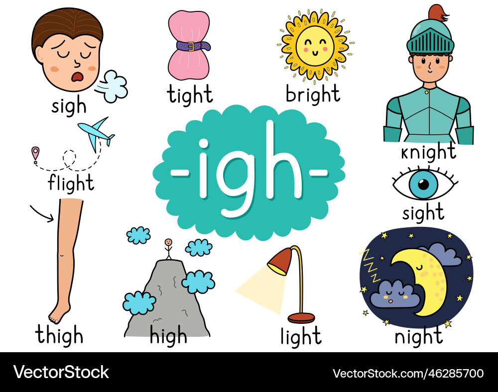 Igh digraph spelling rule educational poster Igh digraph spelling rule educational poster vector image