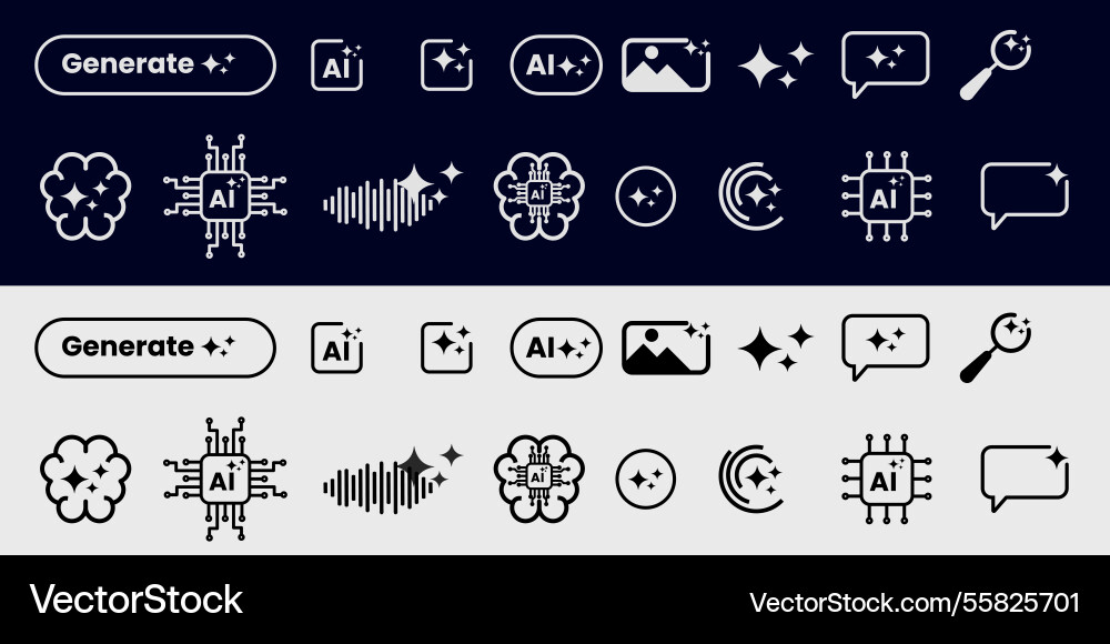 Artificial intelligence icons ai brain tech chip Artificial intelligence icons ai brain tech chip vector image