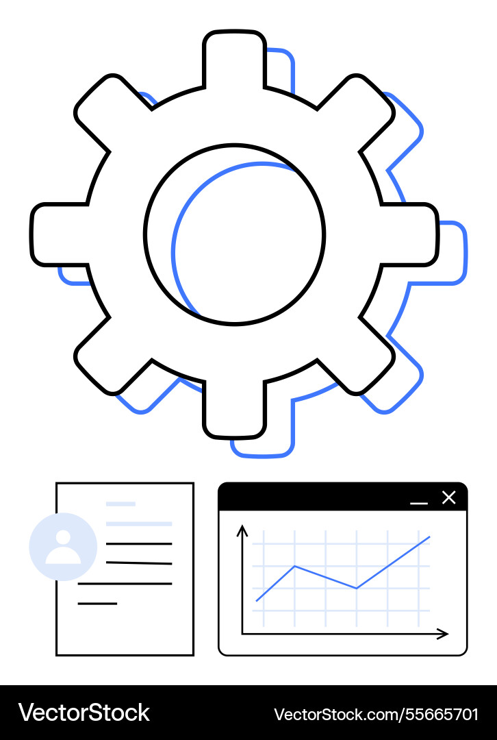 Gear with document and graph representing workflow Gear with document and graph representing workflow vector image