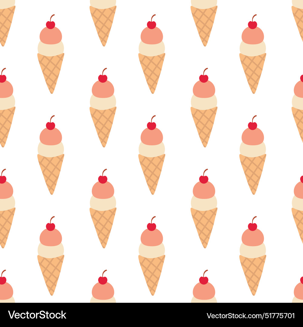 Seamless pattern ice cream in cone with cherry Seamless pattern ice cream in cone with cherry Vector Image